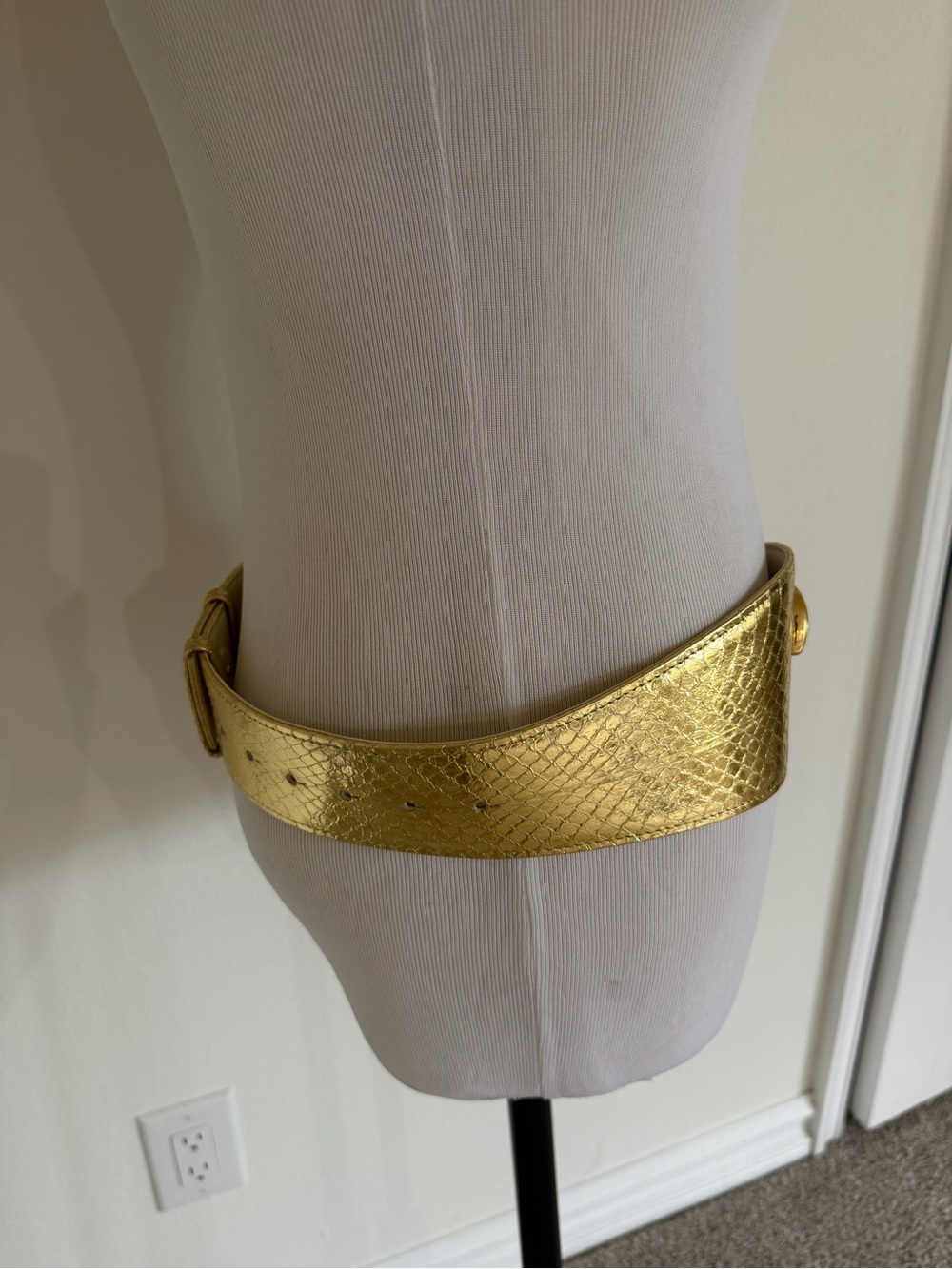 Vintage Gold Metallic Braided Buckle Adjustable Waist Belt Genuine Snakeskin - Picture 5 of 10